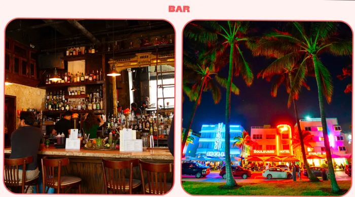 L: The Corner bar; R: Ocean Drive nightlife, South Beach