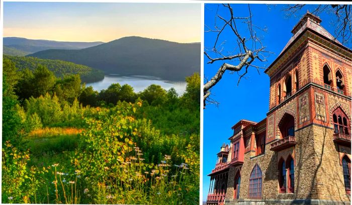 Left: Catskills Mountains, Right: Olana's exterior view