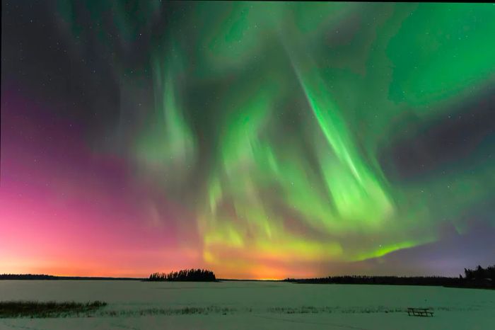 Northern Lights captured from Elk Island National Park, close to Edmonton, Alberta