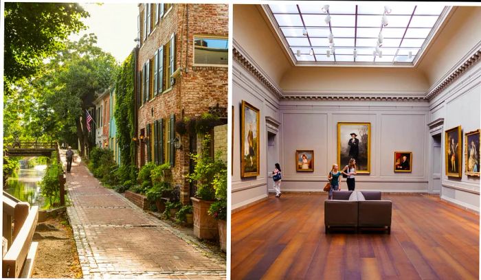 Left: Strolling along the C&O Canal in Georgetown, Washington, DC; Right: Discovering the National Gallery