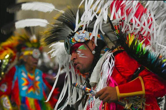 First Nations dancers showcase their regalia during the traditional Pow Wow competition at the K-Days Festival in Edmonton.