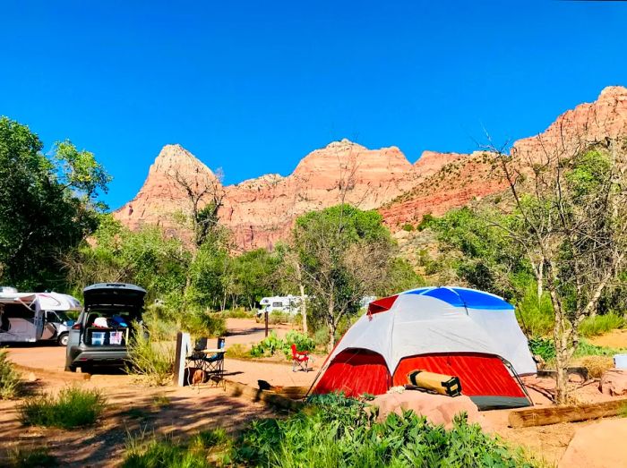 Camping with tents and RVs in a national park