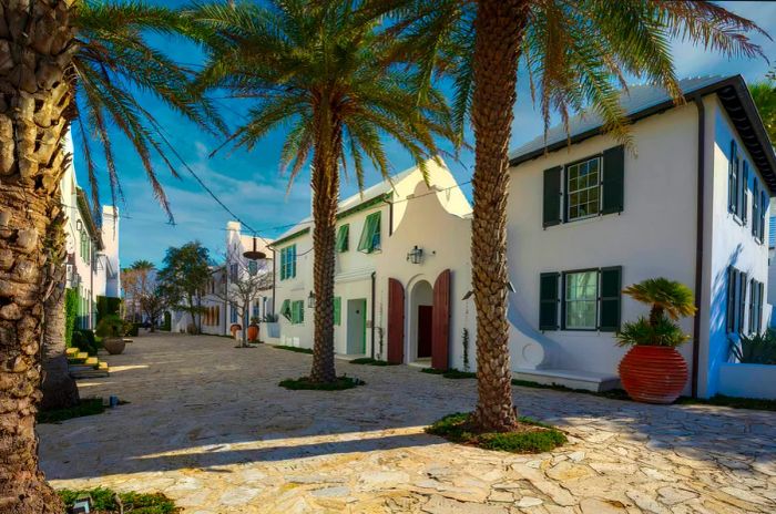 Charming street scene in Alys Beach on Florida's Emerald Coast