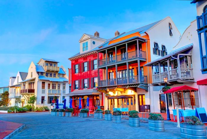 Vibrant streetscape of Rosemary Beach, FL