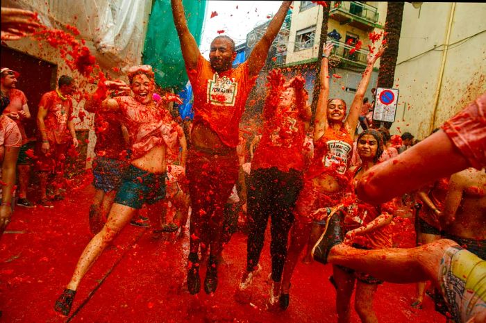 Participants enjoying the annual Tomatina festival