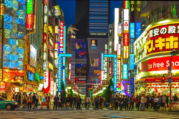 Tokyo's vibrant downtown at night