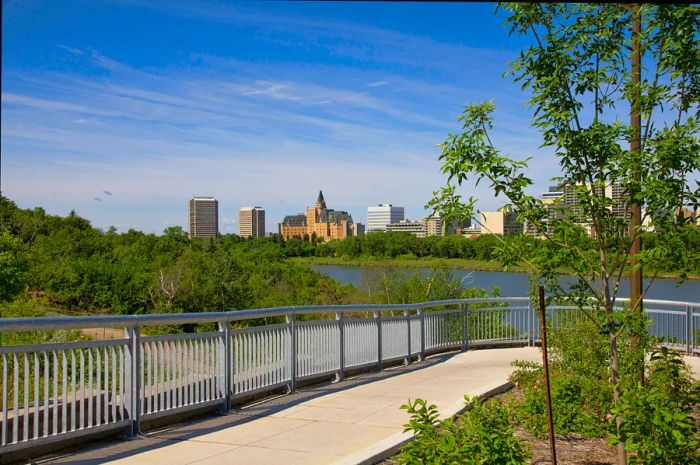 A smooth pathway next to a river