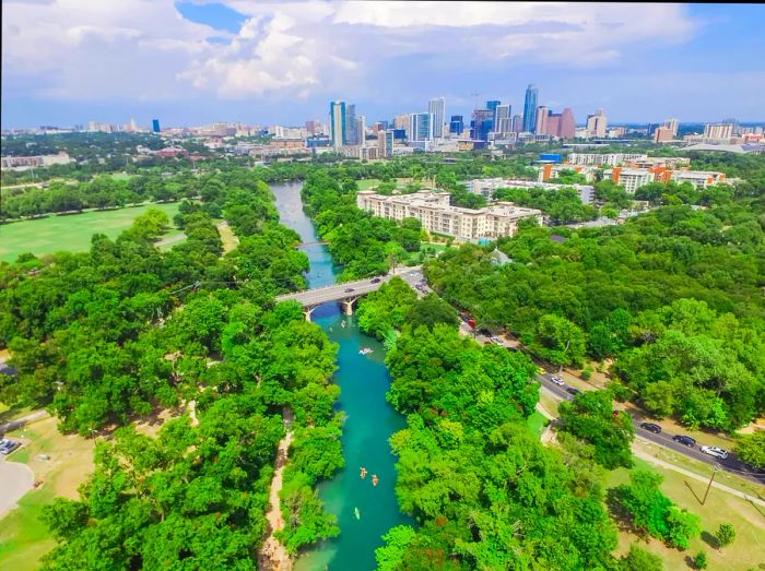 View of downtown Austin from Barton Creek Greenbelt