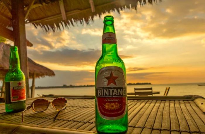 Enjoying a beer at sunset on Gili Meno