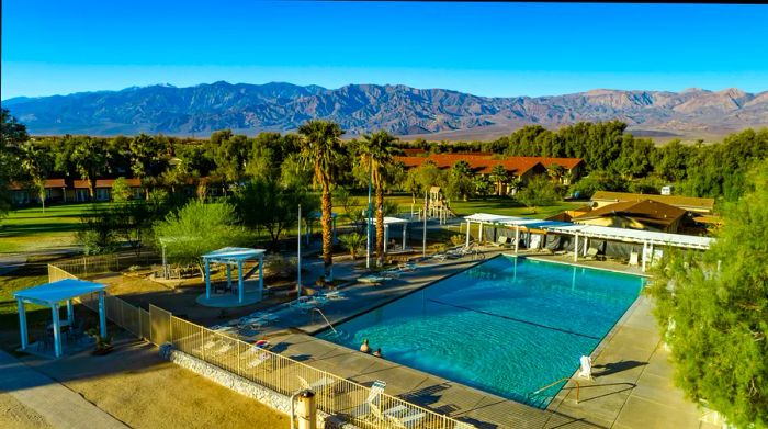 A view of the pool area at The Ranch at Death Valley, California