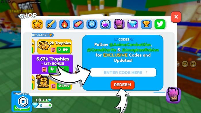 Cách nhập mã code Anime Combats Simulator - bước 3