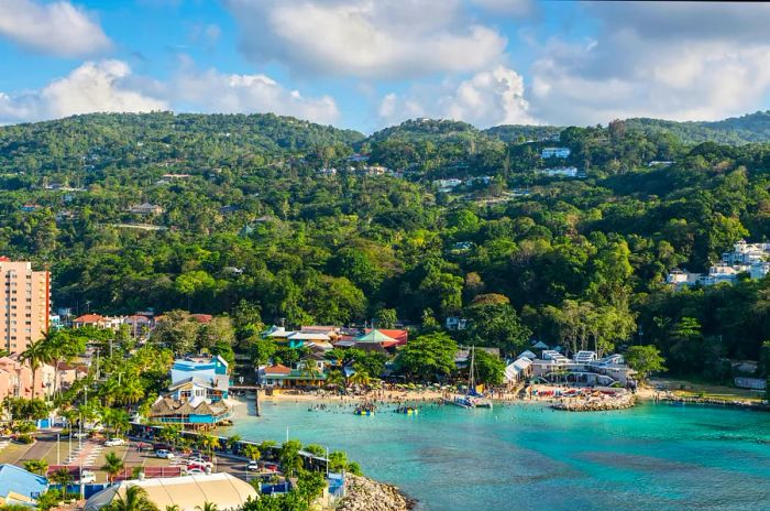 A hotel-lined beach