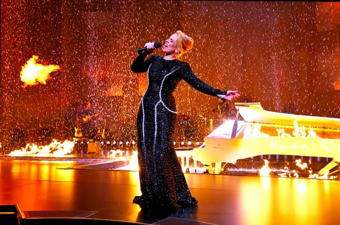 Adele dazzles in a black dress during her performance at The Colosseum, Caesars Palace