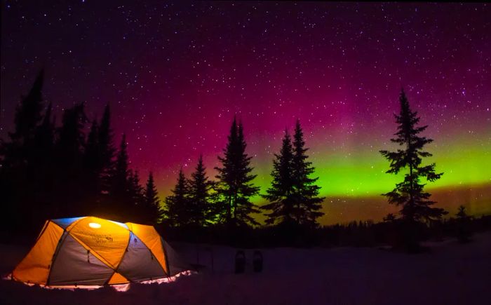 Camping under the northern lights in Minnesota