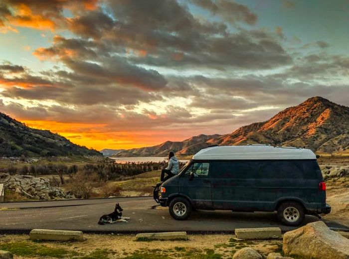 A camper van at a scenic overlook in California