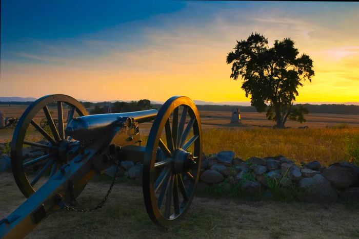 A cannon stands at Gettysburg Battlefield in Pennsylvania