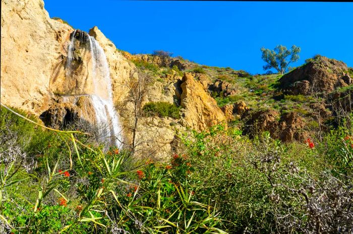 A view of Escondido Falls following heavy rainfall in Malibu, California, USA