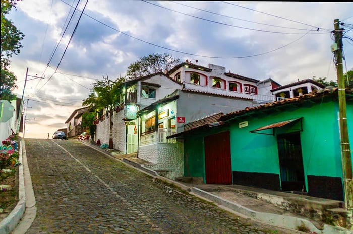 A charming cobbled street in Suchitoto, El Salvador