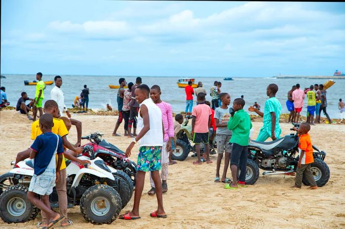 Visitors enjoying Tarkwa Bay beach in Lagos, Nigeria