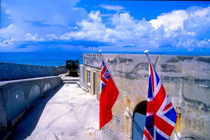 Flags flying at Fort St Catherine in Bermuda