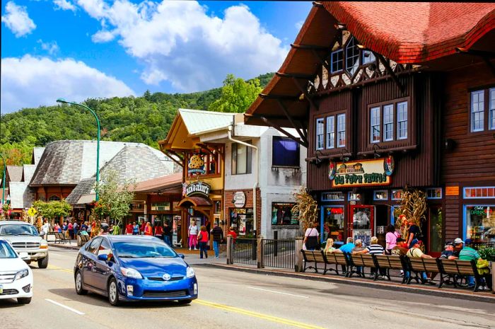 People strolling along Main Street in a town