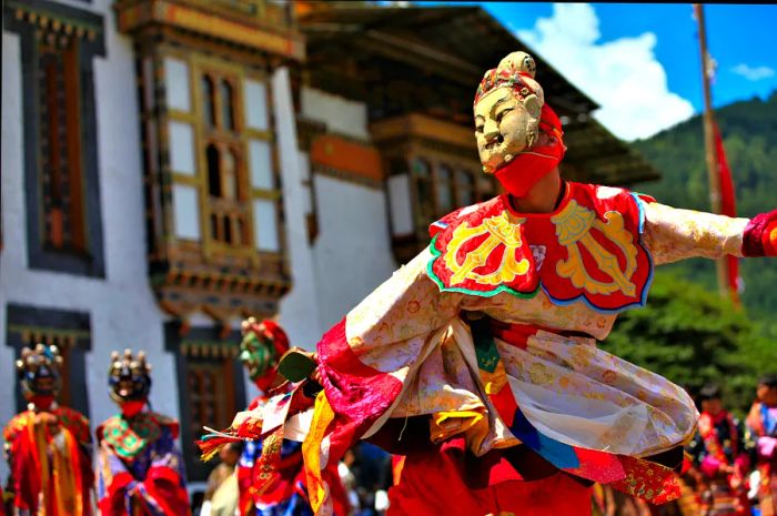 Vibrant traditional dance and colors in Mongar, Bhutan