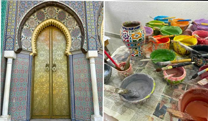 L: The Royal Palace of Fez R: Art Argile ceramics workshop in Fez