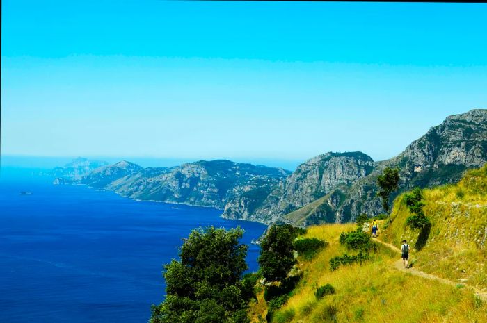 Sentiero Degli Dei (Path of the Gods) with views of Positano and the Isle of Capri, Campania, Italy