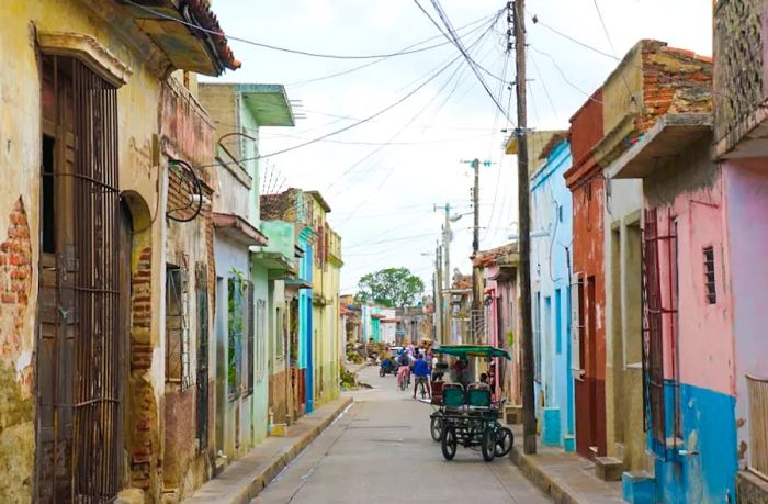 Historic homes lining a street in Camagüey, Cuba