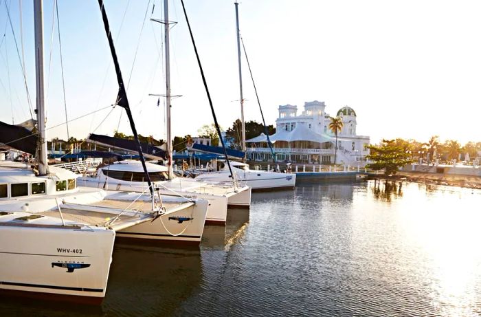 Catamarans docked in the harbor in Cienfuegos, Cuba