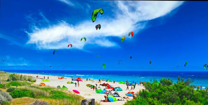 Kitesurfing at Playa de Bolonia, Spain