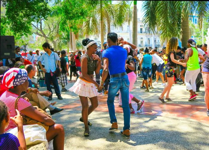 People enjoying a dance in a public square in Havana, Cuba