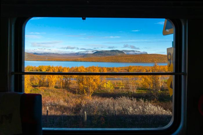 Views from the train windows showcasing Sweden's Abisko National Park.