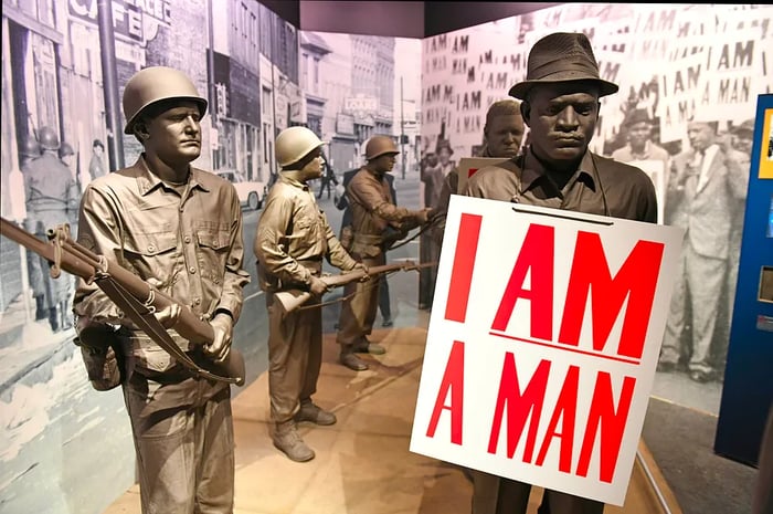 The I Am A Man exhibit at the National Civil Rights Museum in Memphis, Tennessee, USA.