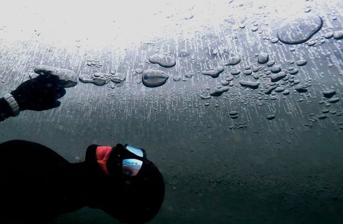 Johanna Nordblad, 42, a Finnish freediver, swims beneath the ice during an ice-freediving training session on February 28, 2017, in Somero, southwest Finland.