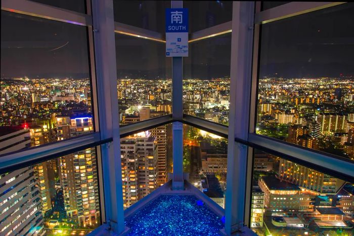 The Fukuoka skyline illuminated at night, seen from Fukuoka Tower