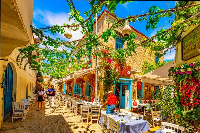 Street view of Alacati, Turkey