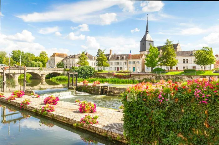 The old town and the Sauldre River in Romorantin-Lanthenay, Loire Valley, France