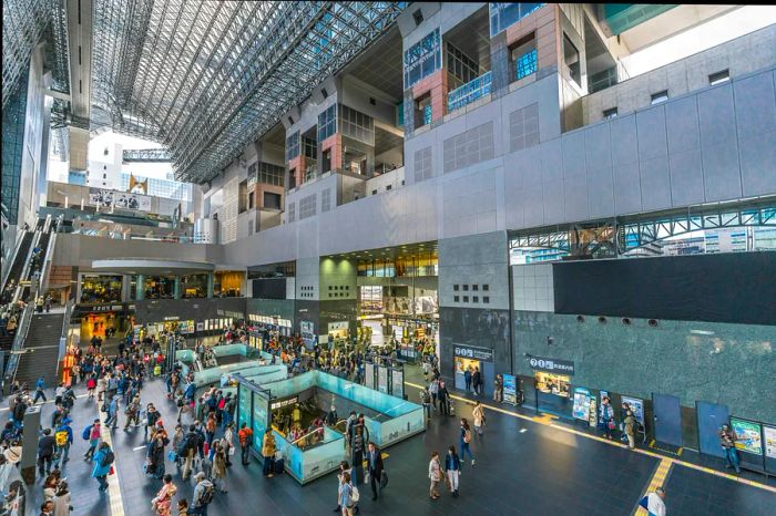 The bustling interior of Kyoto Station on the Karasuma side