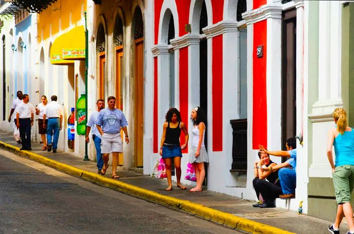 People walking along a street in San Juan, Puerto Rico