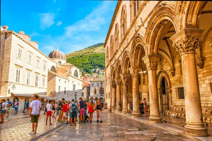 Visitors at the Rector's Palace on Stradun Street in Dubrovnik's old city