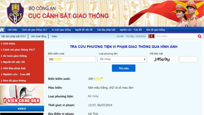 Hướng dẫn tra cứu phạt nguội xe máy, ô tô trên trang của Sở Giao thông - bước 3