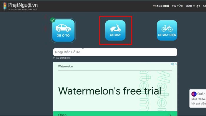 Hướng dẫn kiểm tra phạt nguội xe máy, ô tô trên website phatnguoi.com - bước 1
