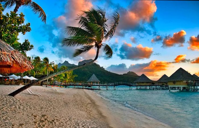 A stunning beach on Bora Bora at sunrise