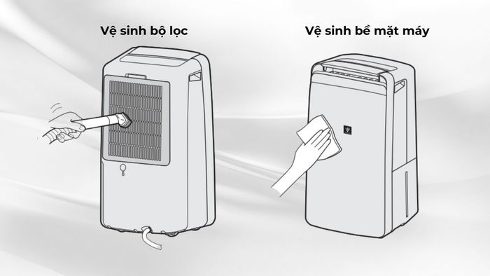 Vệ sinh bề mặt bộ lọc của máy hút ẩm