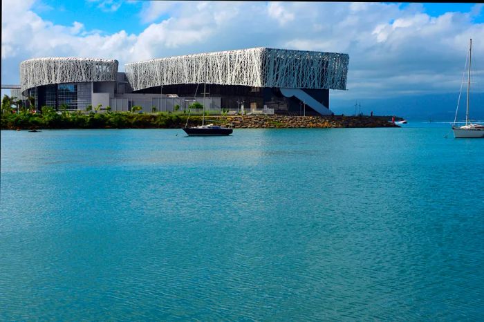 View of the Caribbean Center for Expressions and Memory of the Trade and Slavery from the sea.