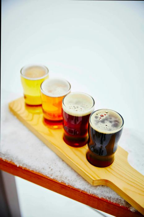 Flight of beer at von Trapp Brewing Bierhall in Stowe, Vermont. Mark Read for Dinogo Planet