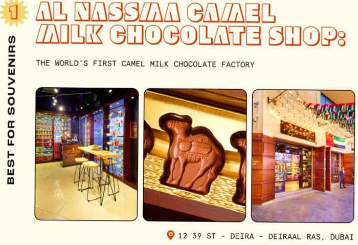 Inside a chocolate shop in Dubai showcasing camel-shaped confections