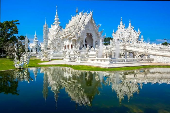 Wat Rong Khun, known as the White Temple, located in Chiang Rai, Thailand.