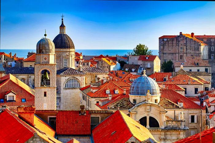 A sunset view of the roofs of Dubrovnik's Old Town